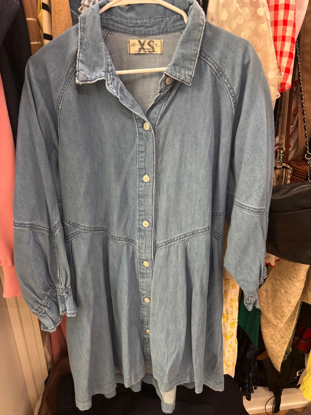 Free People Light Blue Denim Button-Front Long Sleeve Dress
